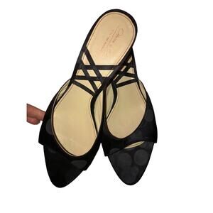 Odette e Odile Black Polka‎ Dot Peep Toe Mules Heels